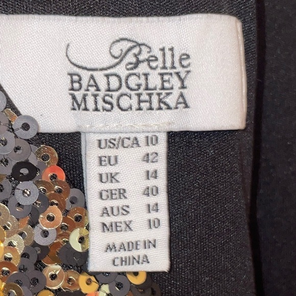 Badgley Mischka Black and Gold Sequin Low Back Fit & Flare cocktail Mini Dress - Picture 7 of 8